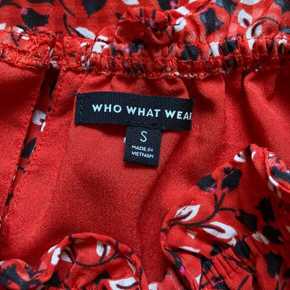 Who What Wear Ruffle Hem Floral Vine Print Midi Dress Size Small - Picture 7 of 7